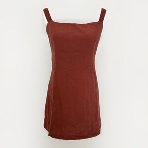 Free People Close To Heart Mini‎ Dress Rust Cotton Linen Blend Sz Medium NWOT